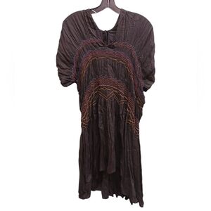Free People Black Love On The Run Embroidered Smocked Dress Size Extra Small
